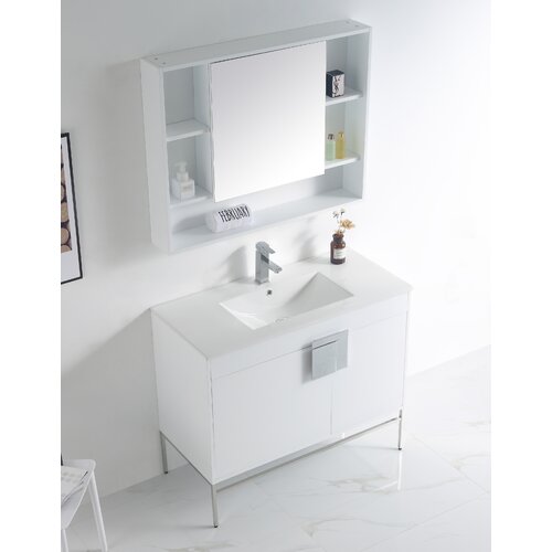 40 Inches Verlene 40'' Free Standing Single Bathroom Vanity With Ceramic Top With Mirror 